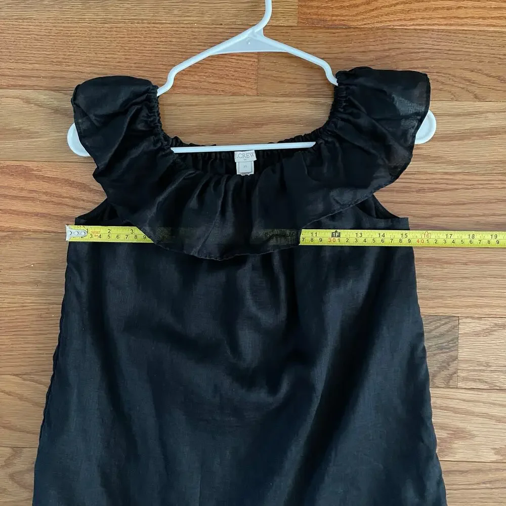 J. Crew Black Linen Ruffle Off Shoulder Flounce Sleeveless Blouse Womens XS